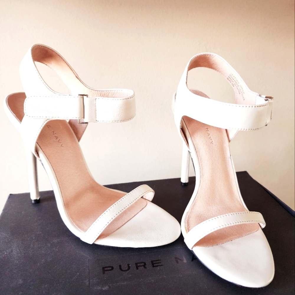 Pure Navy Strappy Heels in Sand